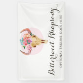 素朴なボヘミア牛スカルの水彩画の赤面の花柄 横断幕 (縦)