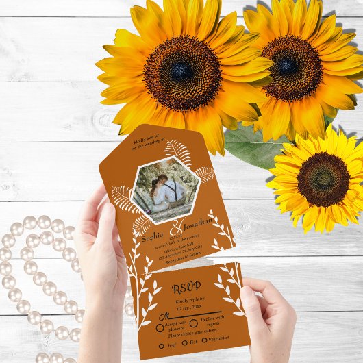 素朴なボホはオレンジ結婚色を燃やした オールインワン招待状