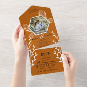 素朴なボホはオレンジ結婚色を燃やした オールインワン招待状 (貼ってはがせる)