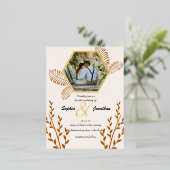 素朴なボホはオレンジ結婚色を燃やした 箔招待状ポストカード (立ち正面)