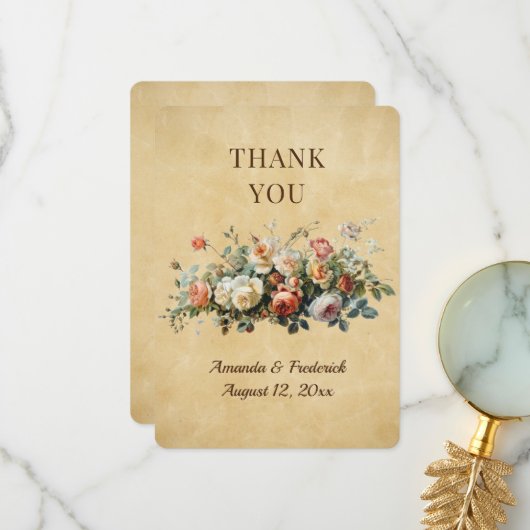 素朴なボーホー調の花束 サンキューカード (正面/裏面インサイチュ)