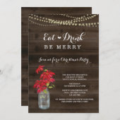 素朴なポインセチアのクリスマスのパーティの招待状 招待状 (正面/裏面)