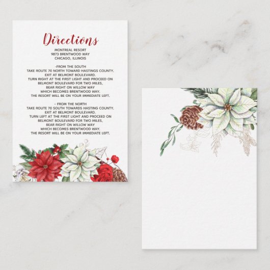 素朴なポインセチアの冬の葉と松ぼっくりの詳細 エンクロージャーカード (正面/裏面)