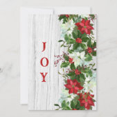 素朴なポインセチアの花環が施されたダメージのあるホワイトウッド シーズンカード (正面)