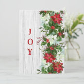 素朴なポインセチアの花環が施されたダメージのあるホワイトウッド シーズンカード (スタンド正面)