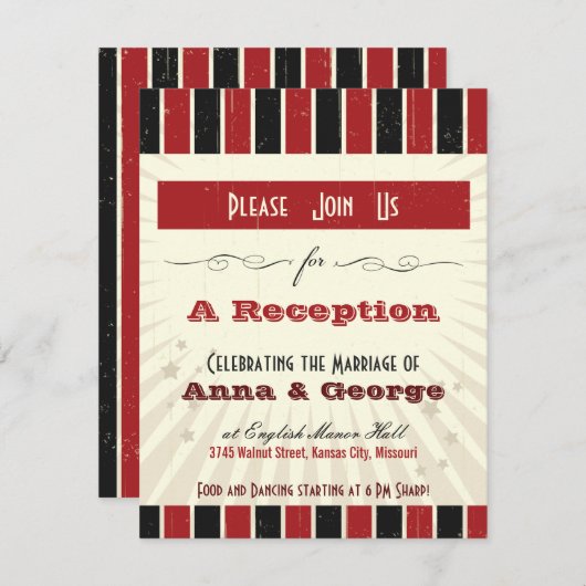 素朴なポスター: 赤と黒の受付のみ 招待状 (正面/裏面)