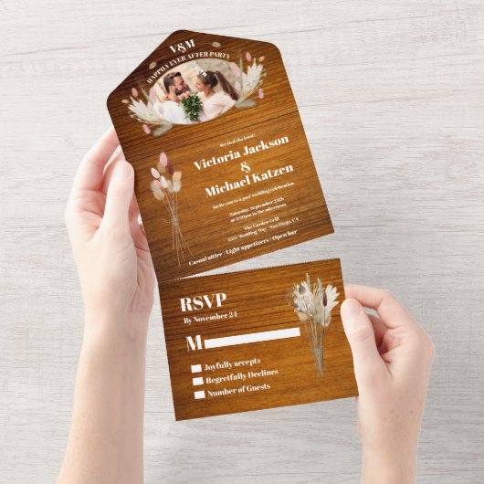 素朴なポストウェディングドライフラワーズエロープメントフォト オールインワン招待状 (貼ってはがせる)