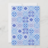 素朴なポルトガル風タイルの青と白のウェディング 招待状 (裏面)