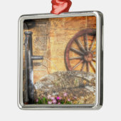 素朴なポンプ、井戸および車輪場面 メタルオーナメント (左)