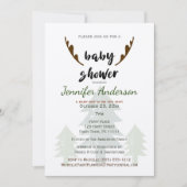 素朴なマツおよび枝角のベビーシャワー 招待状 (正面)