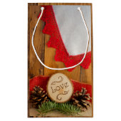 素朴なマツおよび赤いレースの森の結婚は感謝していしています スモールペーパーバッグ (裏面)