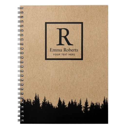 素朴なマツ森林モノグラムのヴィンテージクラフト ノートブック (正面)