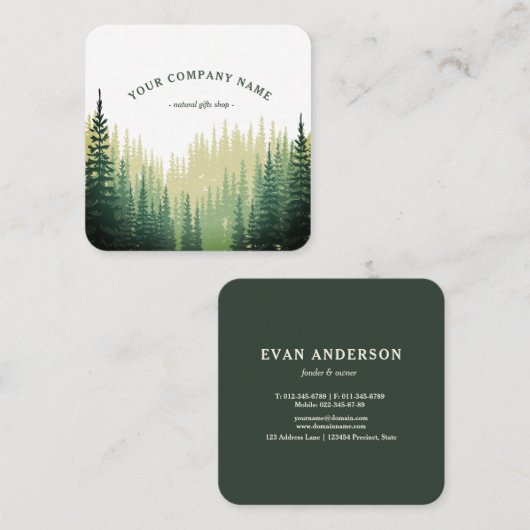 素朴なマツ森林ロゴ スクエア名刺 (正面/裏面)