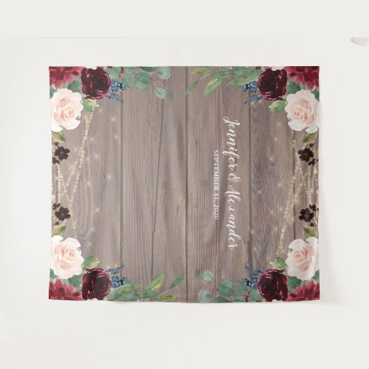 素朴なマルサラウッドの結婚式写真ブースの背景 タペストリー (正面(横))