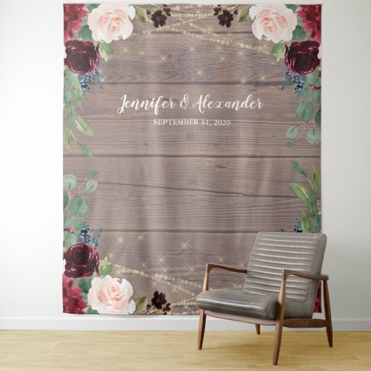 素朴なマルサラウッドの結婚式写真ブースの背景 タペストリー (インサイチュ)