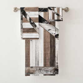 素朴なマルチウッドの白と茶色の納屋のドア バスタオルセット