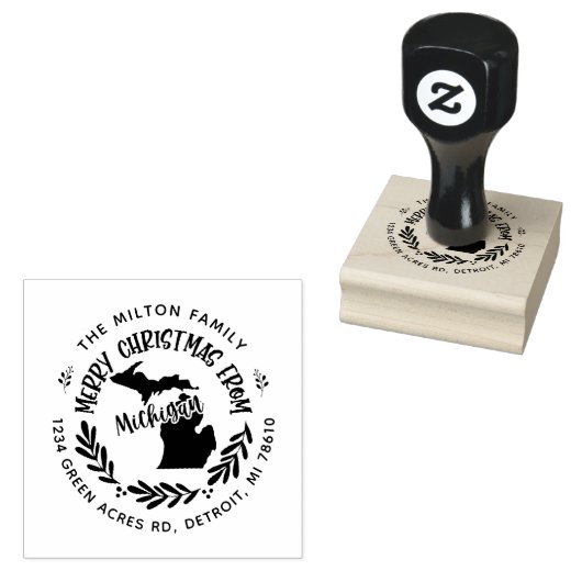 素朴なミシガンメリークリスマス差出人住所 ラバースタンプ (押印)
