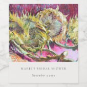 素朴なミニマルピンクイエローのひまわりブライダルシャワー ワインラベル (シングルラベル)