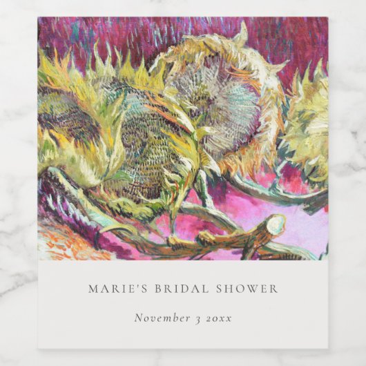 素朴なミニマルピンクイエローのひまわりブライダルシャワー ワインラベル (シングルラベル)