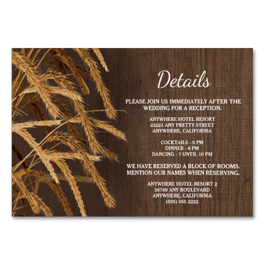 素朴なムギの結婚披露宴の調節カード テーブルナンバー (正面)