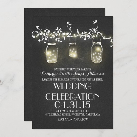 素朴なメイスンの瓶と照明結婚式招待状 招待状 (正面/裏面)