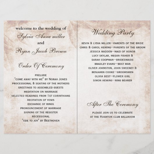 素朴なメイスンジャーの折り畳み結婚式 プログラム (裏面)