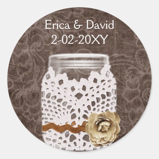 素朴なメイスン結婚の瓶のシール ラウンドシール (正面)