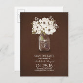 素朴なメイソンの瓶の白い花は日付を保存 案内ポストカード (正面/裏面)