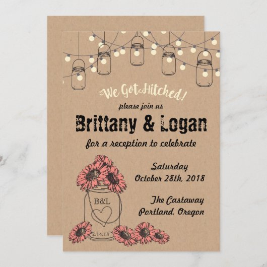 素朴なメイソンジャーでの駆け落ちパーティーの招待状 招待状 (正面/裏面)