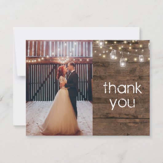 素朴なメイソンジャーとストリングライトの写真の感謝カード 招待状 (正面)