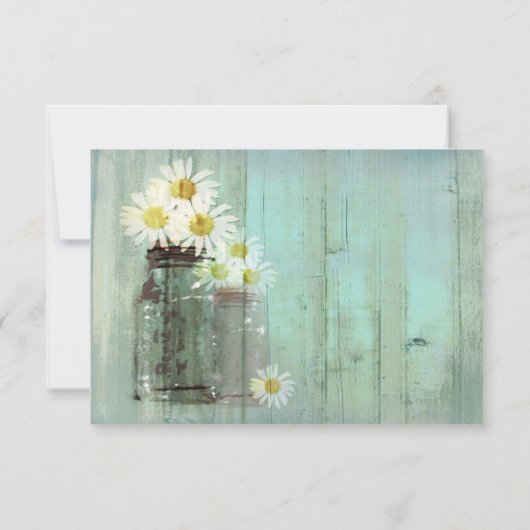 素朴なメイソンジャーとデイジーのウェディングレセプションカード 招待状 (裏面)