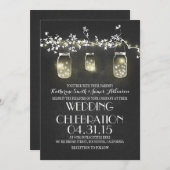 素朴なメイソンジャーとライトの結婚式招待状 招待状 (正面/裏面)