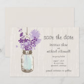 素朴なメイソンジャーとワイルドフラワーのSave the Date セーブザデート (正面/裏面)