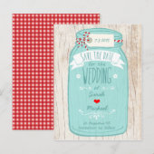 素朴なメイソンジャーと樹皮のイラスト付きの結婚式 案内ポストカード (正面/裏面)