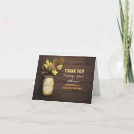 素朴なメイソンジャーと秋の落ち葉の感謝カード サンキューカード