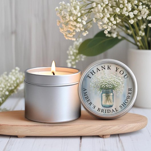 素朴なメイソンジャーのかすみ草 サンクスギフト ラウンドシール