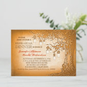 素朴なメイソンジャーを使った木の彩りのリハーサルディナー招待状 招待状 (スタンド正面)