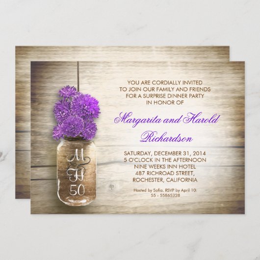 素朴なメイソンジャーを使った結婚記念日招待状 招待状 (正面/裏面)