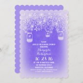 素朴なメイソンジャースコーナフラワーブルーブライダルシャワー 招待状 (正面/裏面)