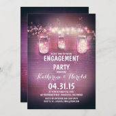 素朴なメイソンジャース&ストリングライト婚約パーティ 招待状 (正面/裏面)