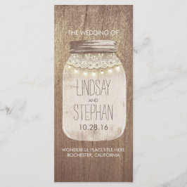 素朴なメイソンジャールレース灯の結婚式のプログラム プログラム