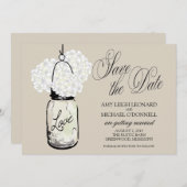 素朴なメイソンジャー ハイドランゲア Save the Date 招待状 (正面/裏面)