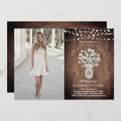 素朴なメイソンジャー ライト スイート16の誕生日写真 招待状 (正面/裏面)