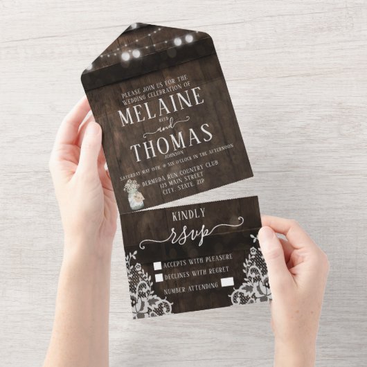 素朴なメイソンジャー 木樽 ウェディング 招待状 (貼ってはがせる)