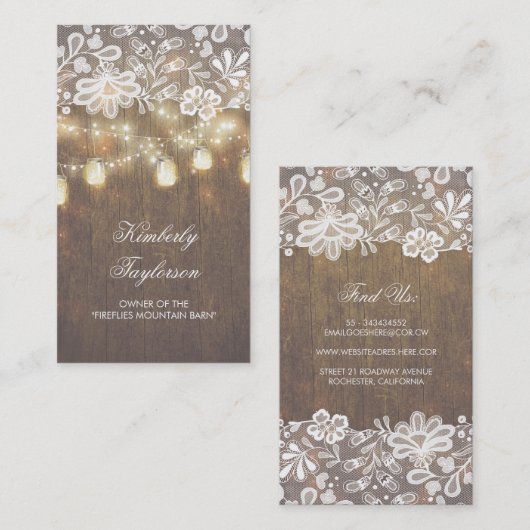 素朴なメーソンジャーのひもはレース木納屋をつけます 名刺 (正面/裏面)