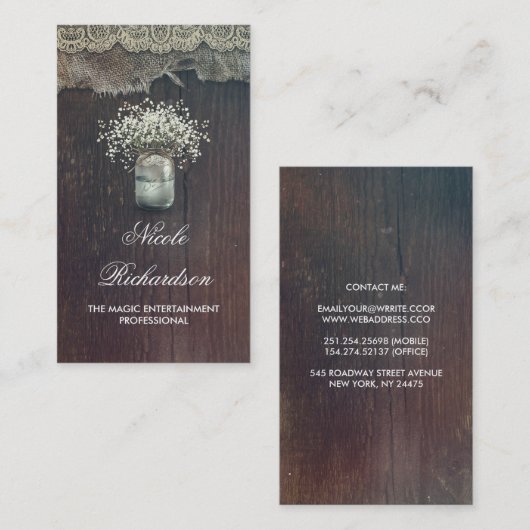 素朴なメーソンジャーのベビーの呼吸および納屋木 名刺 (正面/裏面)