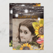 素朴なメーソンジャーはヒマワリの写真の卒業をつけます 招待状 (正面/裏面)