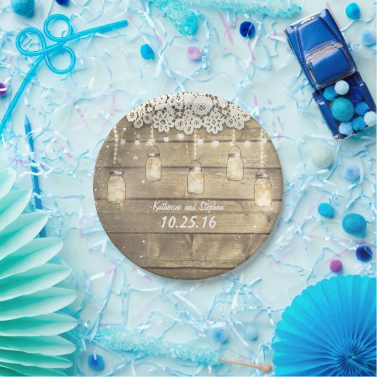 素朴なメーソンジャースの糸のライトレースの木 ペーパープレート (パーティー)