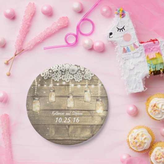 素朴なメーソンジャースの糸のライトレースの木 ペーパープレート (パーティー)