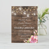 素朴なメーソンジャーライト赤面の花の結婚式 招待状 (スタンド正面)